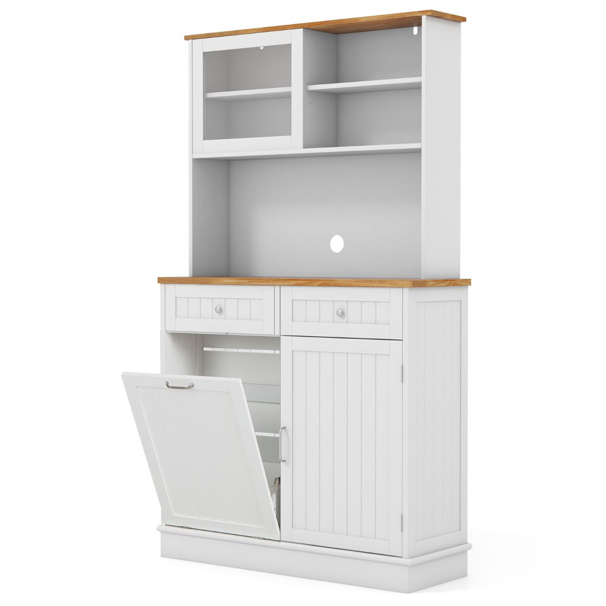 Kitchen Pantry Tilt Out Trash Cabinet with Hutch and 38 L Hidden Garbage Holder