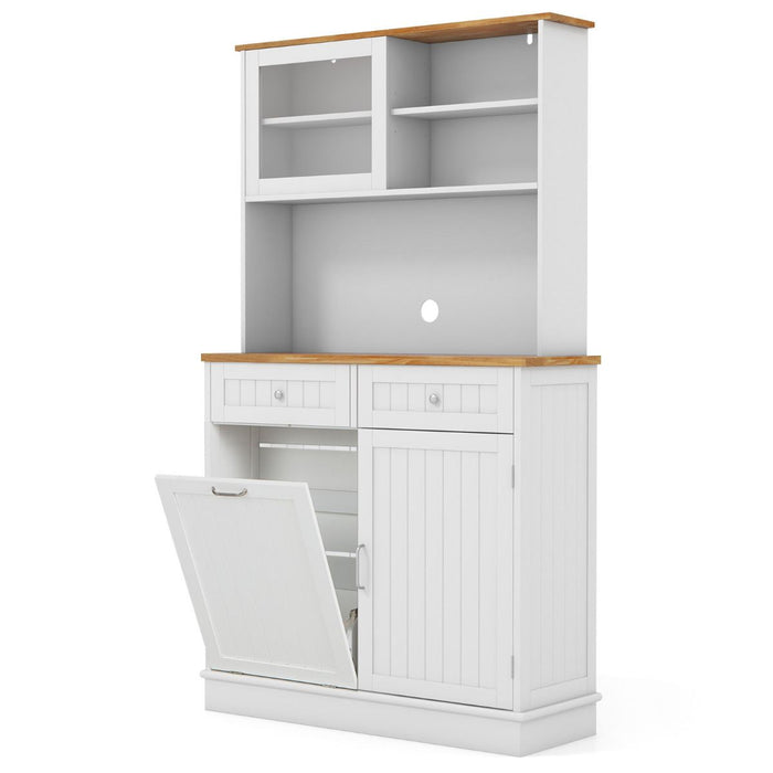 Kitchen Pantry Tilt Out Trash Cabinet with Hutch and 38 L Hidden Garbage Holder
