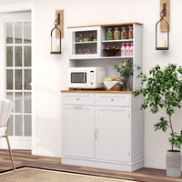 Kitchen Pantry Tilt Out Trash Cabinet with Hutch and 38 L Hidden Garbage Holder