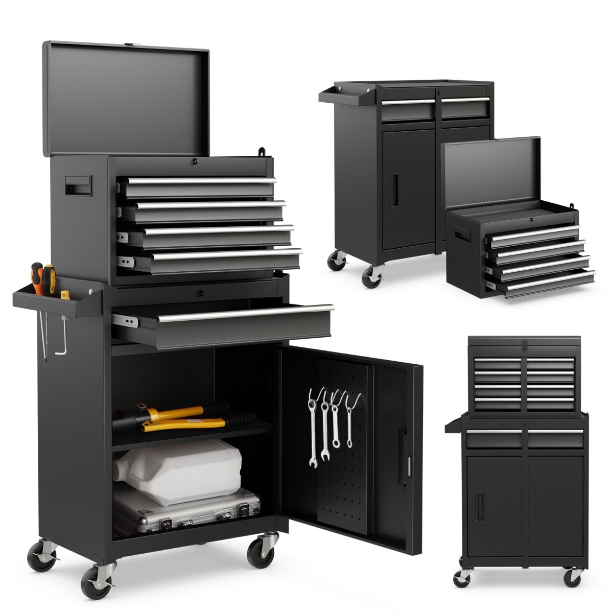 High Capacity Tool Storage Cabinet with Lockable Wheels for Garage