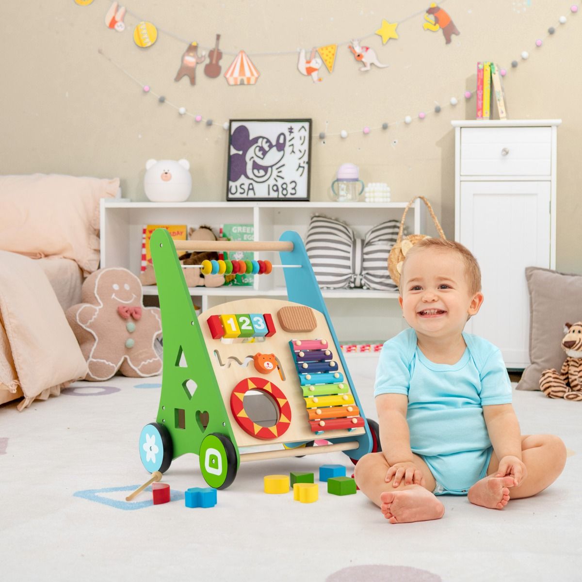 Push and Pull Learning Activity Walker with Smooth Handle for Babies & Toddlers