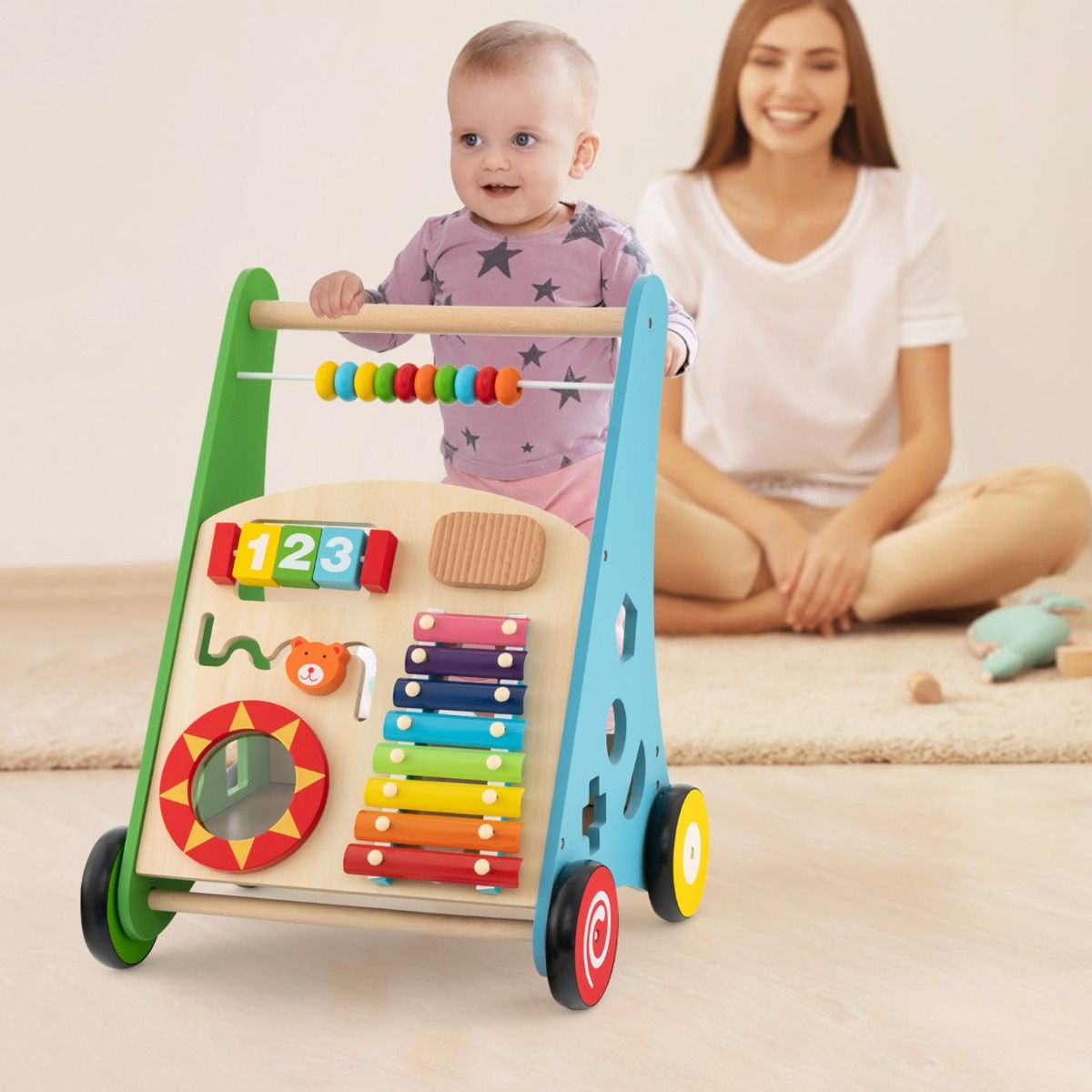 Push and Pull Learning Activity Walker with Smooth Handle for Babies & Toddlers
