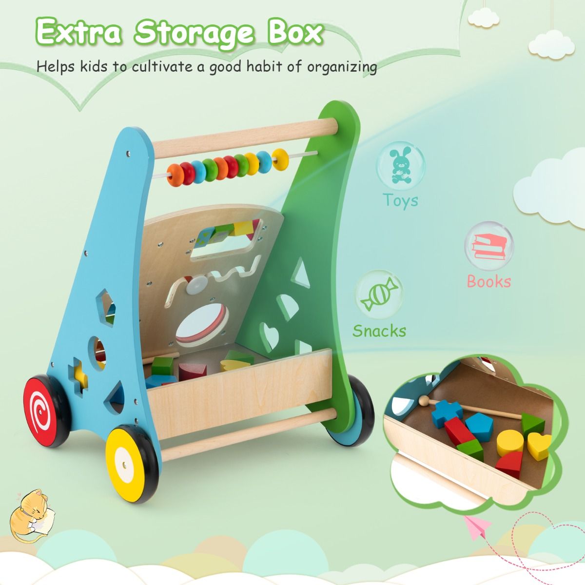Push and Pull Learning Activity Walker with Smooth Handle for Babies & Toddlers