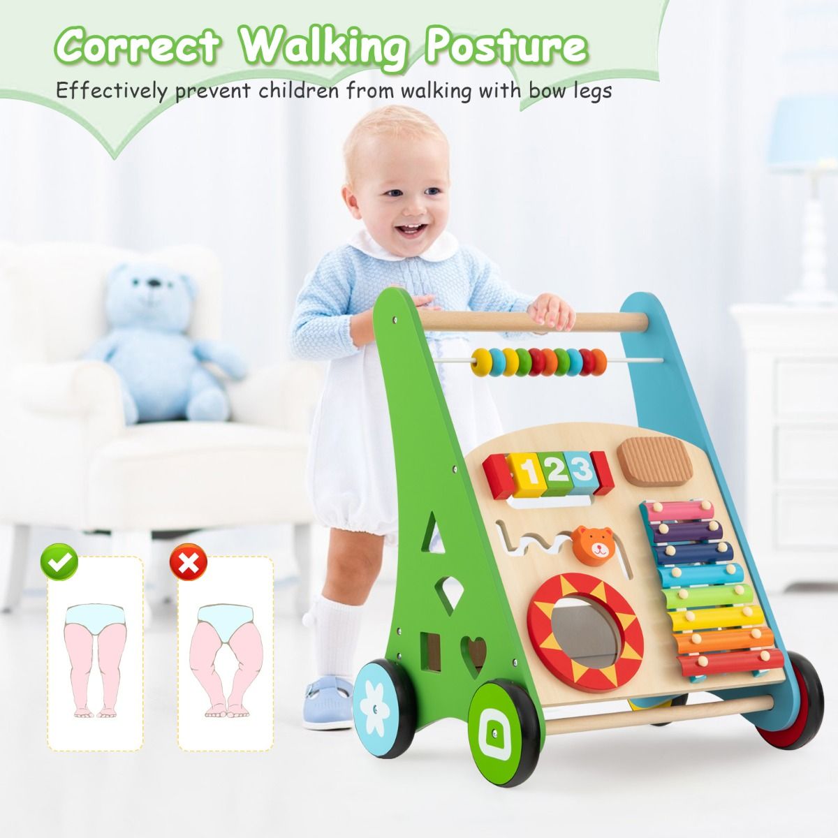 Push and Pull Learning Activity Walker with Smooth Handle for Babies & Toddlers