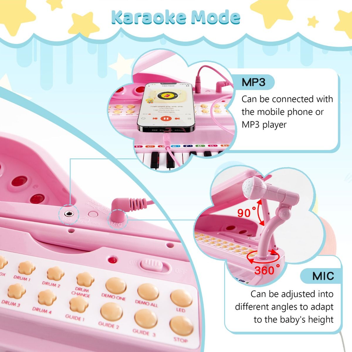 31 Keys Kids Piano Keyboard with Stool and Microphone for Kids