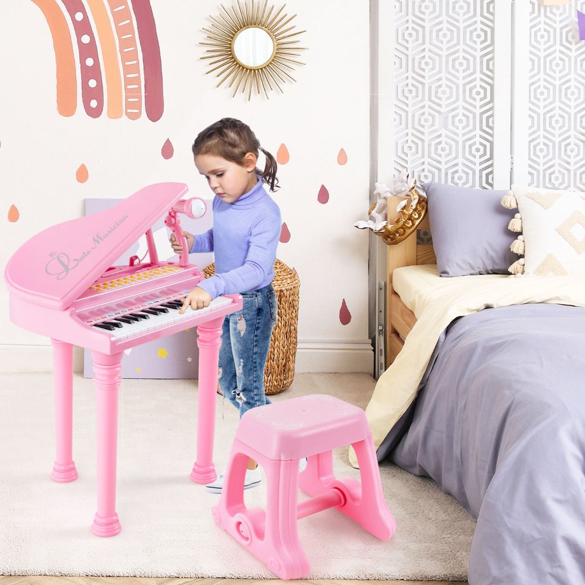 31 Keys Kids Piano Keyboard with Stool and Microphone for Kids