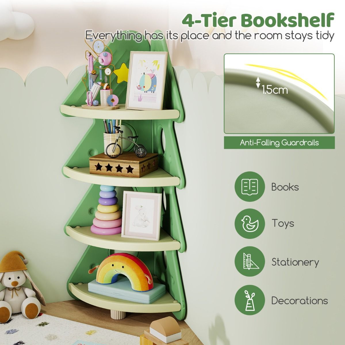 4-Tier Toddler Christmas Tree Bookcase for Kids Room