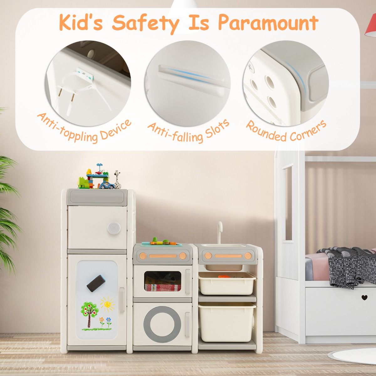 Multipurpose Toy Chest and Bookshelf with Magnetic Whiteboard