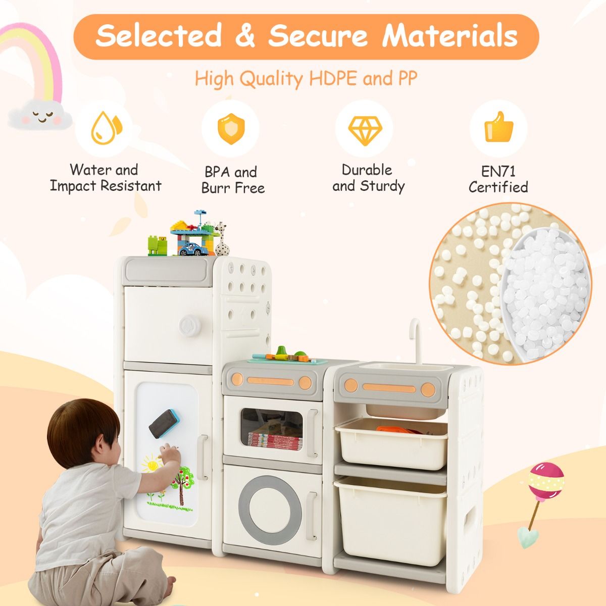 Multipurpose Toy Chest and Bookshelf with Magnetic Whiteboard