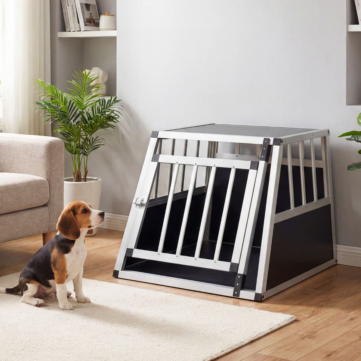 Travel Dog Crate Aluminum Dog Transport Box with Lockable Door Divider and Trapezoidal Design