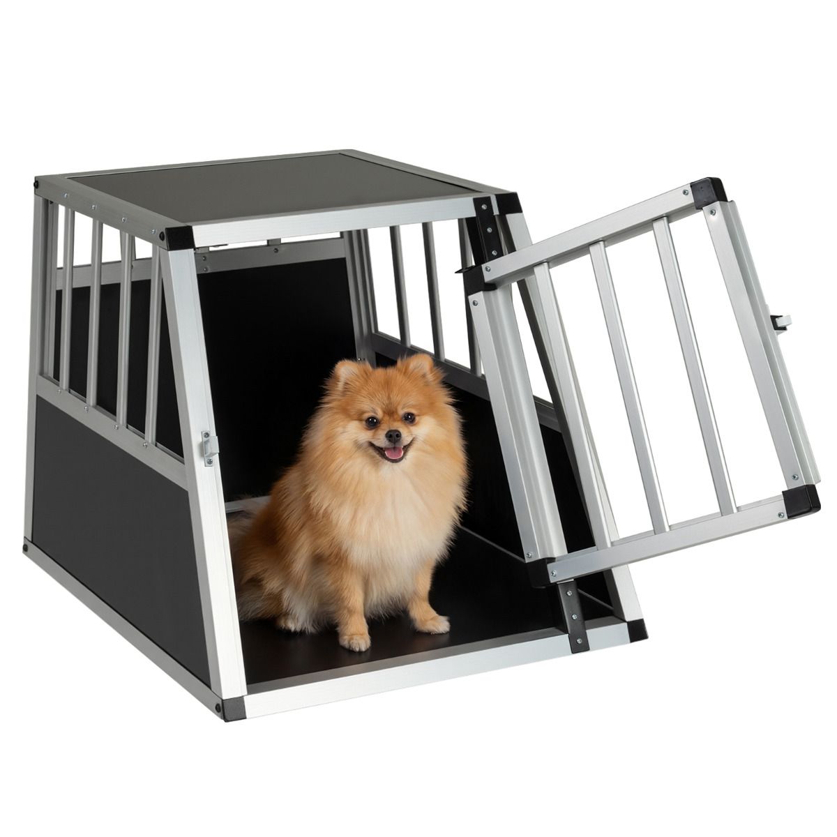 Travel Dog Crate Aluminum Dog Transport Box with Lockable Door Divider and Trapezoidal Design