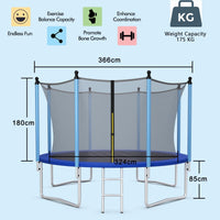 10/12/14 FT Outdoor Trampoline with Enclosure Net and Ladder