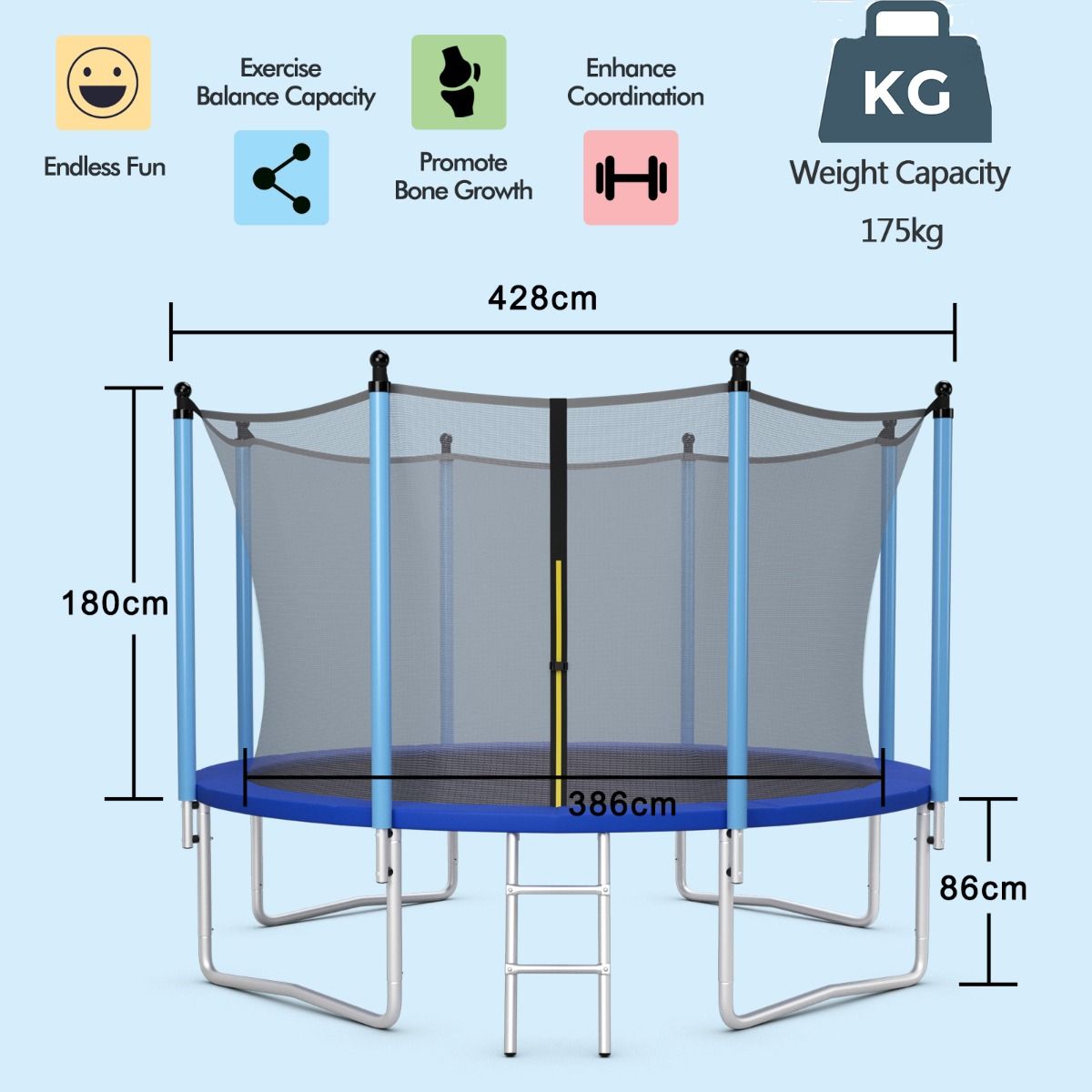 10/12/14 FT Outdoor Trampoline with Enclosure Net and Ladder