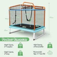3-in-1 Rectangle Trampoline for Kids with Swing & Horizontal Bar