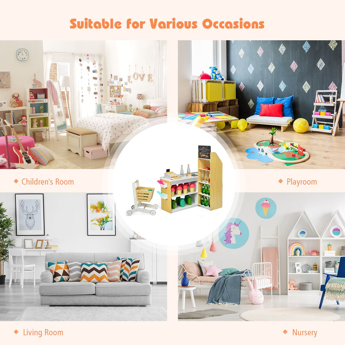 Supermarket Play Set with Shopping Cart for Toddlers