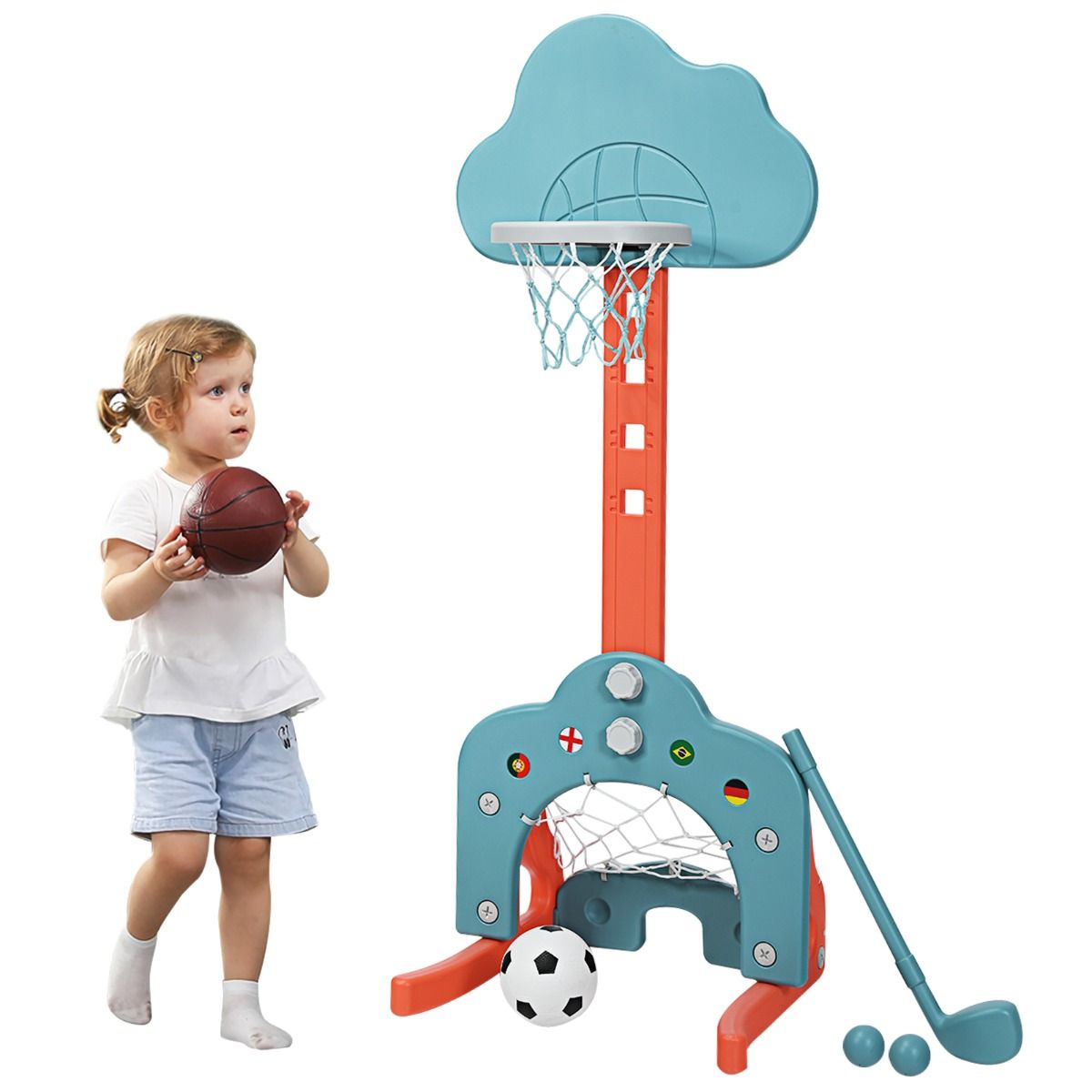 3-in-1 Basketball Hoop Set Stand Adjustable Height