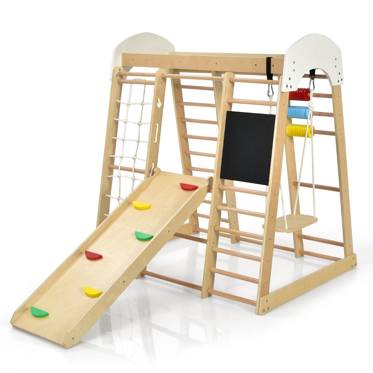 8-in-1 Wooden Climbing Playset with Slide and Drawing Board