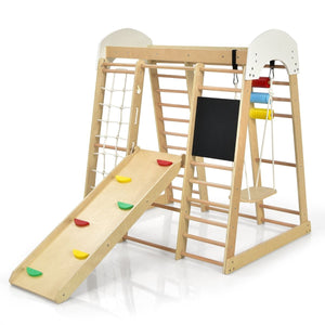 8-in-1 Wooden Climbing Playset with Slide and Drawing Board