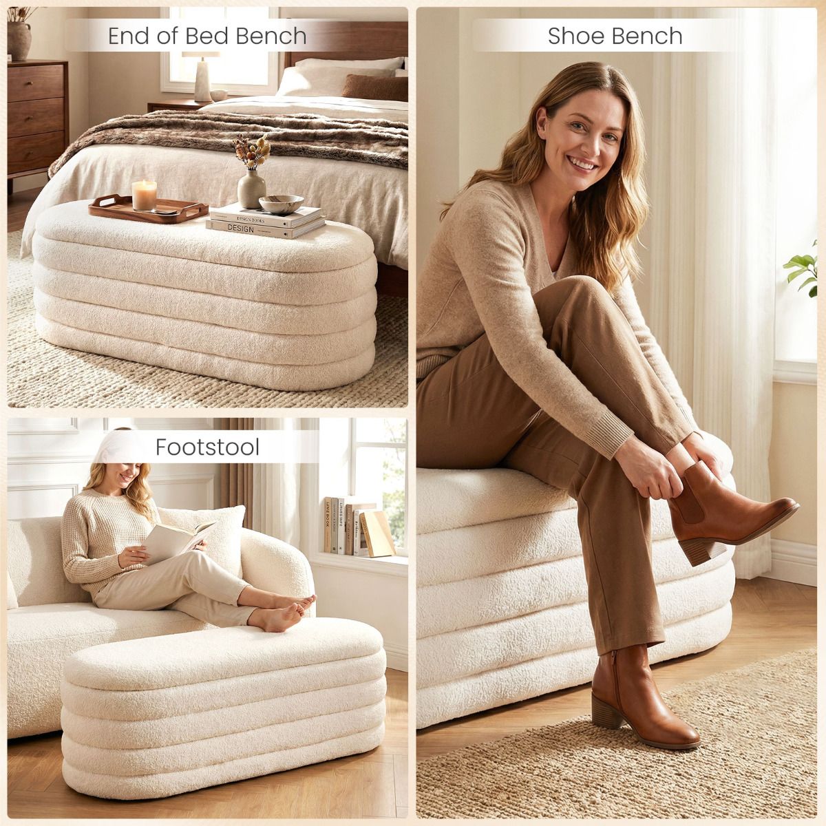 Upholstered Fabric Storage Ottoman Bench with 2 Safety Gas Struts