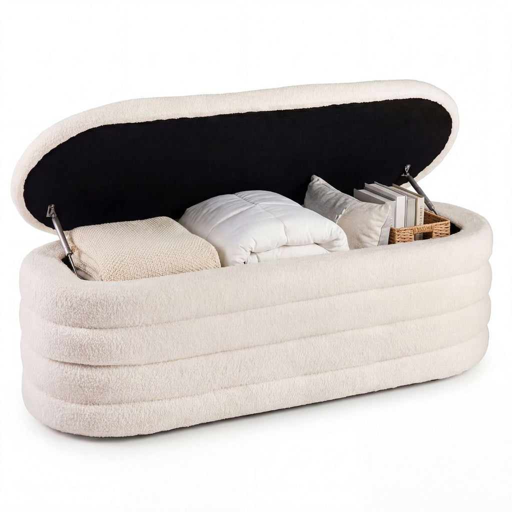 Upholstered Fabric Storage Ottoman Bench with 2 Safety Gas Struts ...