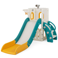 6-in-1 Toddler Slide Set with Climber Basketball Hoop and Telescope for Kids