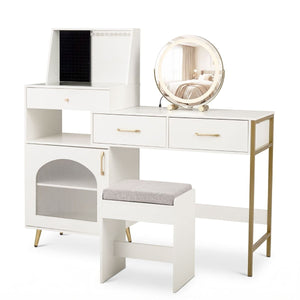 Vanity Desk with Rotatable Mirror and Lights Makeup Dressing Table