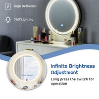 Vanity Set with Rounded and Lighted Mirror in 3 Light Colors