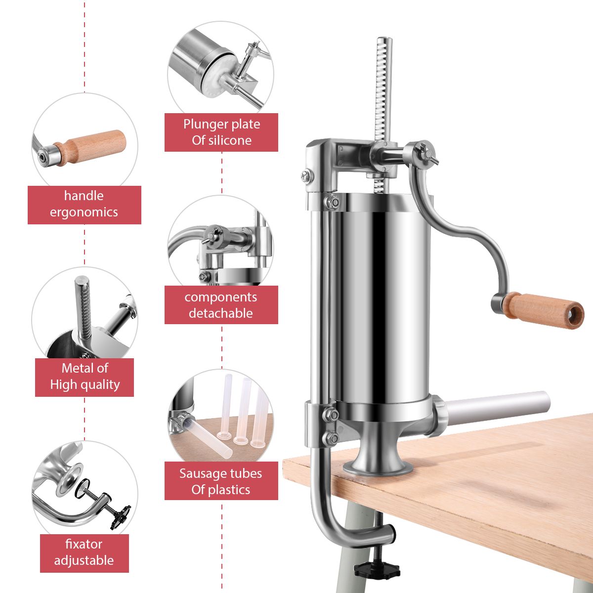 1.5/3L Vertical Sausage Stuffer Maker Stainless Steel Meat Filler