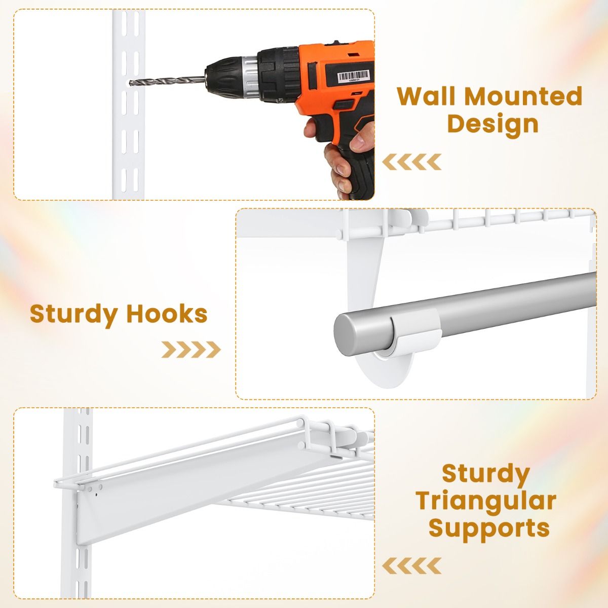 Wall-Mounted Closet Organizers and Storage System with Hanging Rod