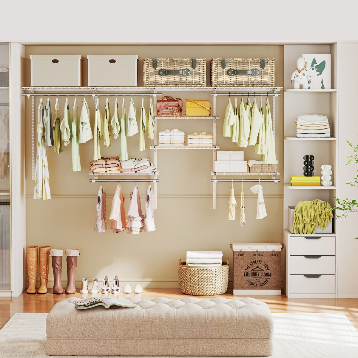 Wall-Mounted Closet Organizers and Storage System with Hanging Rod
