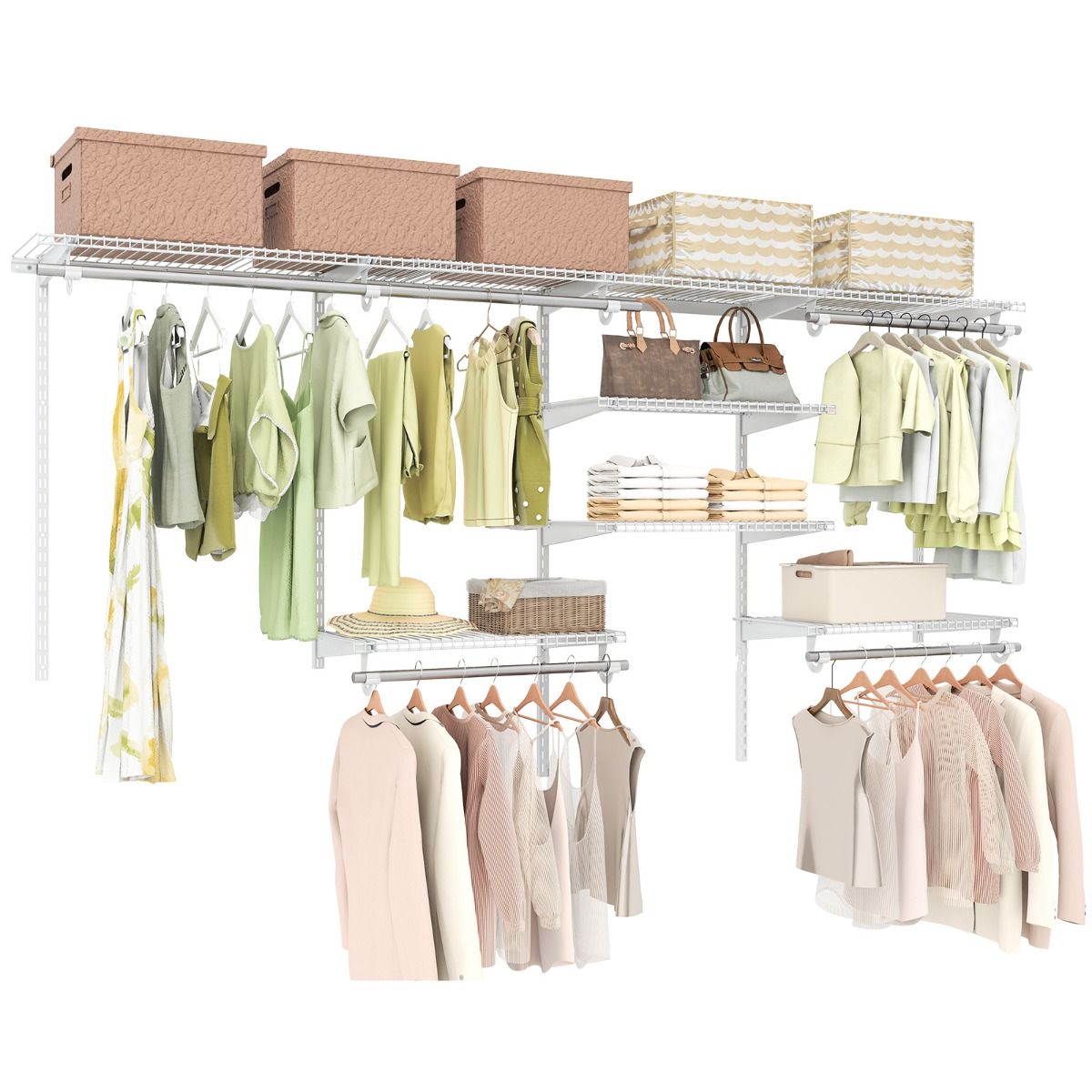 Wall-Mounted Closet Organizers and Storage System with Hanging Rod