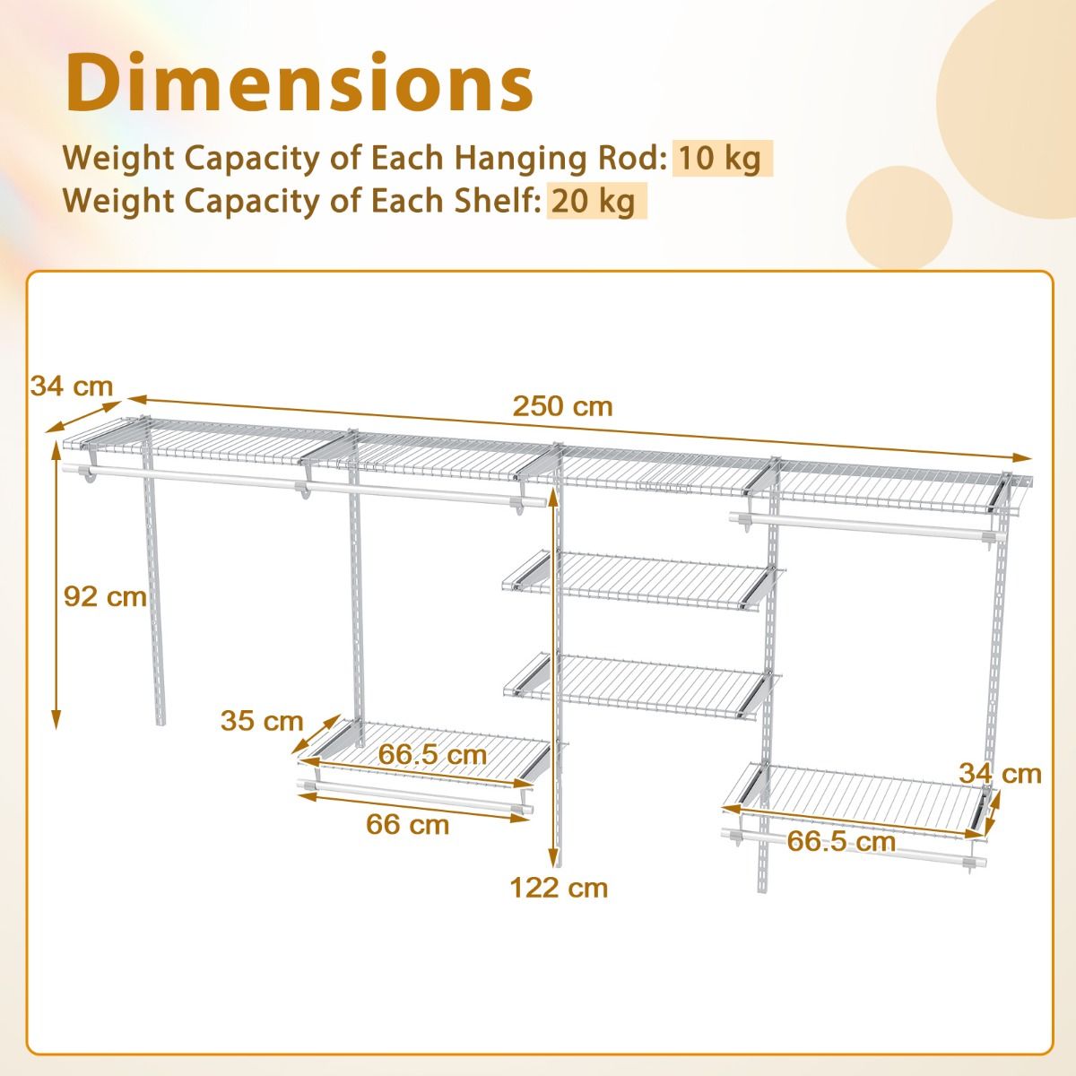 Wall-Mounted Closet Organizers and Storage System with Hanging Rod