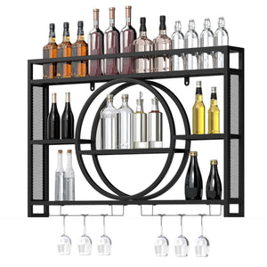 3-Tier Wall Mounted Wine Rack with Glass Holder for Home Bar