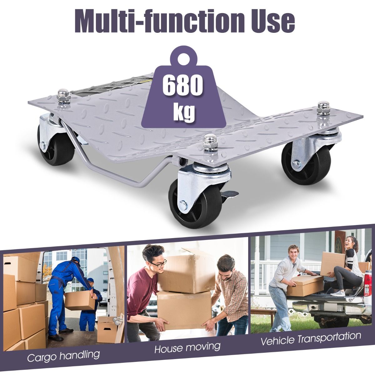 2720 KG Capacity Wheel Dolly Set of 4 with Lockable Casters and Handle