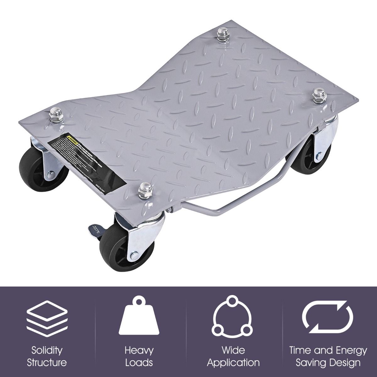 2720 KG Capacity Wheel Dolly Set of 4 with Lockable Casters and Handle