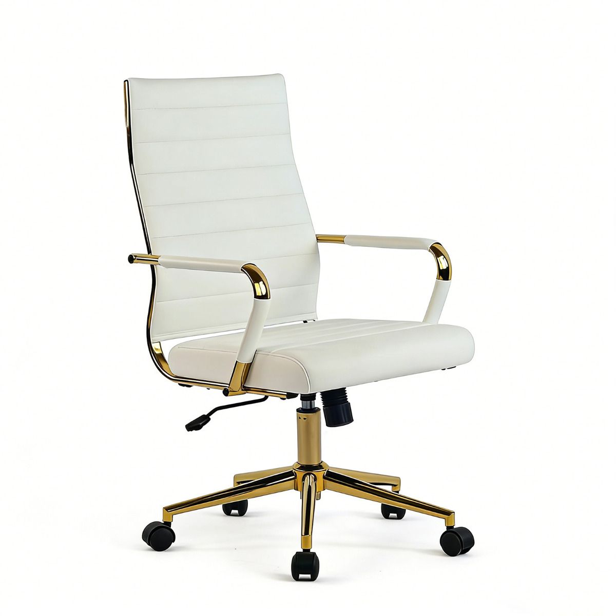 Ribbed PU Leather Office Chair with Armrests and Reclining Backrest