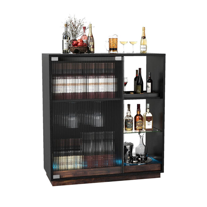 Modern Wine Bar Cabinet with LED Lights and Glass Racks
