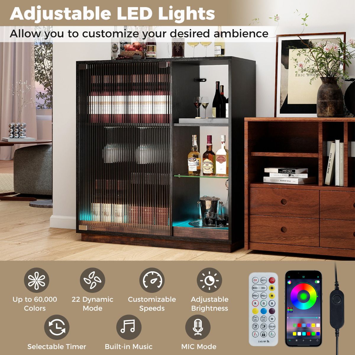 Led Backlit Wine Racks Modern Wine Bar Cabinet with LED Lights and Glass Racks – Giantex.au