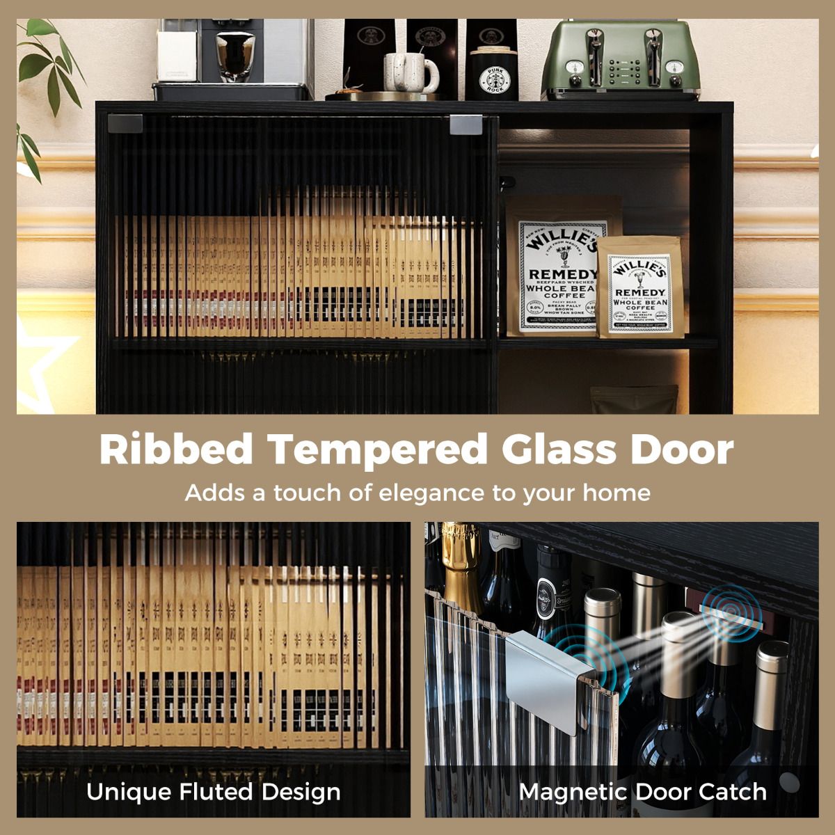 Led Glass Wind Rack Modern Wine Bar Cabinet with LED Lights and Glass Racks – Giantex.au