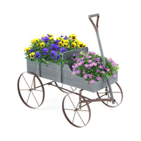 Wood Wagon Planter with Adjustable Handle