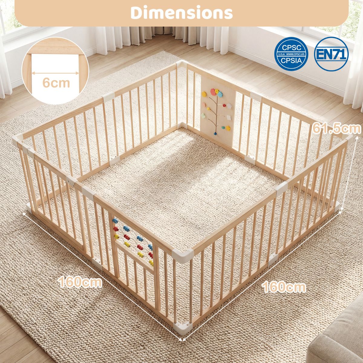 Wooden Adjustable Multi-Shape Baby Playpen for Infants and Toddlers
