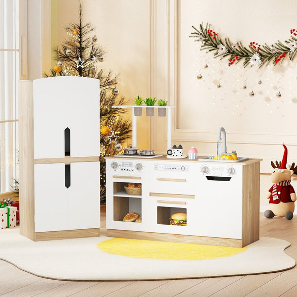 Wooden Modular Play Kitchen with Fridge and Dishwasher for Ages 3+