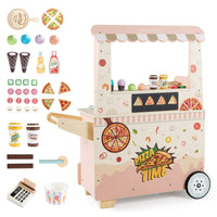 Wooden Pretend Play Snack Cart with Oven and Magnetic Blackboard
