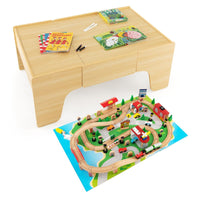 84/80 Pieces Wooden Train Set & Table with Reversible Tabletop