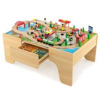 84/80 Pieces Wooden Train Set & Table with Reversible Tabletop