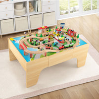84/80 Pieces Wooden Train Set & Table with Reversible Tabletop