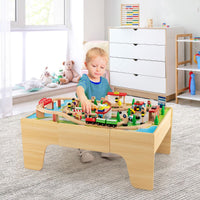 84/80 Pieces Wooden Train Set & Table with Reversible Tabletop
