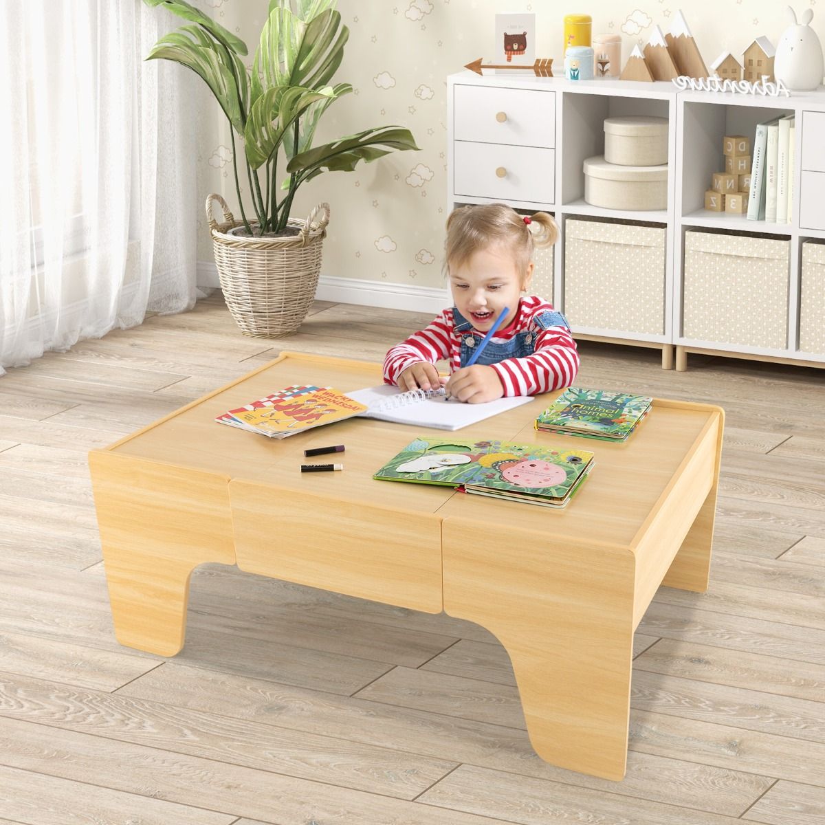 84/80 Pieces Wooden Train Set & Table with Reversible Tabletop