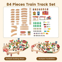84/80 Pieces Wooden Train Set & Table with Reversible Tabletop