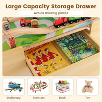 84/80 Pieces Wooden Train Set & Table with Reversible Tabletop
